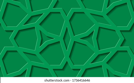 Arabic seamless pattern with classic islamic culture ornament in arabic tradition. Green background with shadow.