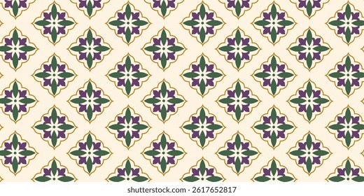 Arabic seamless pattern. Floral decorative tile design for textile, wallpaper, wrapping paper, invitations, stationery and decor. Vector illustration