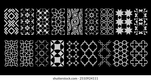 Arabische nahtlose Muster auf Schwarz, Vektorgrafik. Asiatische geometrische traditionelle islamische Muster. Elemente für das Radaman-Design