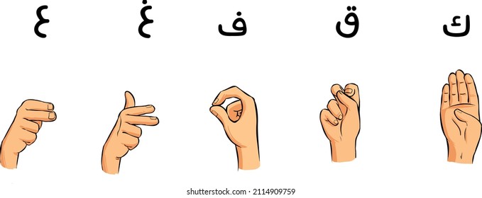 arabic sign language hands vector cartoon with black outline