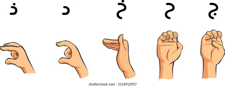 arabic sign language hands vector cartoon with black outline