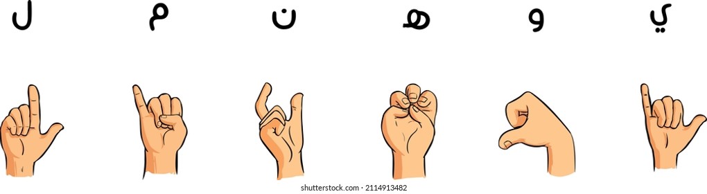 arabic sign language hands vector cartoon with black outline