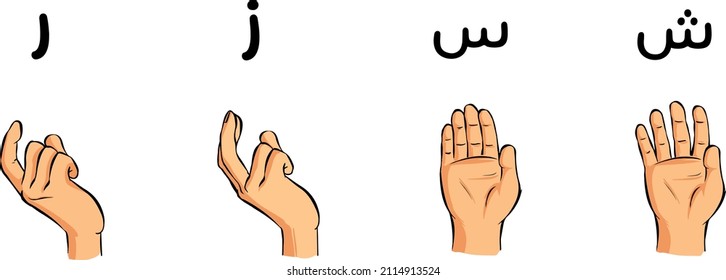 arabic sign language hands vector cartoon with black outline