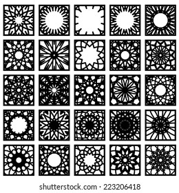 Arabic square ornament set. Vector patterns collection
