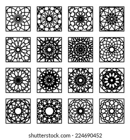Arabic square ornament set. Vector patterns collection