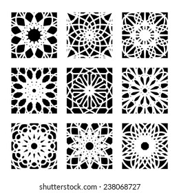 Arabic square ornament set. Vector patterns collection