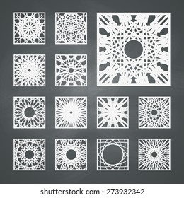 Arabic square ornament set. Vector patterns collection on chalkboard background