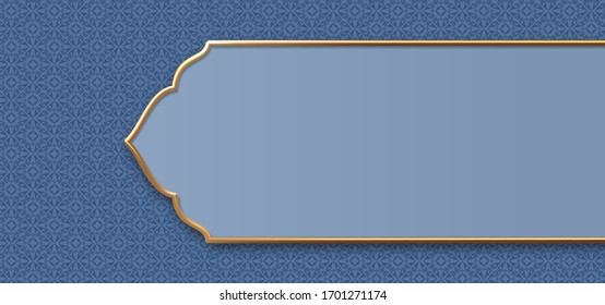 Arabic style Banner. Islamic traditional oriental ornamental background with gold frame