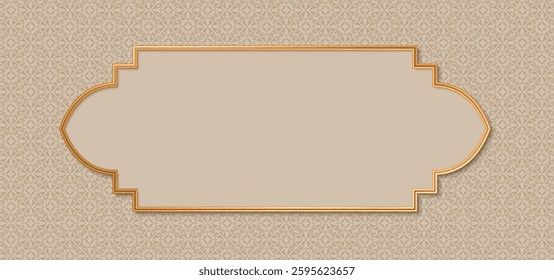Arabic style Banner. Traditional oriental ornamental background with gold frame. Islamic style border frame design