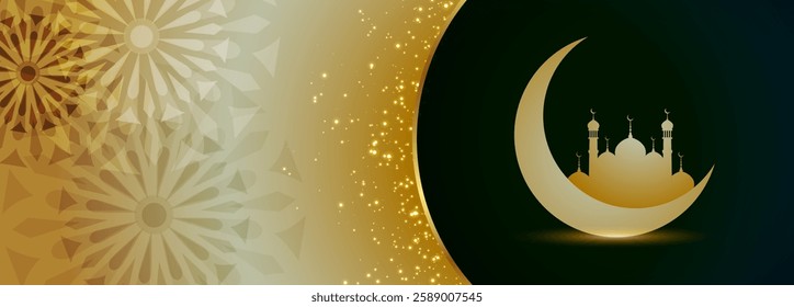 arabic style eid mubarak cultural poster for ramzan celebration vector