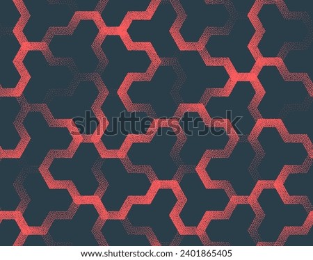 Arabic Style Geometric Lattice Vector Seamless Pattern Trend Red Abstract Background. Endless Graphic Oriental Geometry Ornament Repetitive Wallpaper Subtle Dot Work Texture. Halftone Art Illustration