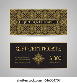 Arabic style gift certificate template. Vector illustration