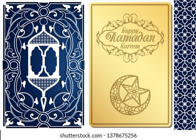 Arabic style greeting card design for laser cutting. Image for traditional Islamic holiday Ramadan kareem, uraza bayram, eid mubarak. Geometrical ornament and symbols of Muslim culture.