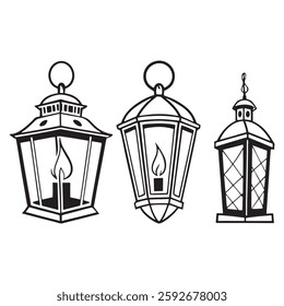 Arabic Style Lantern Silhouettes Set Unique Design Floral Inspired