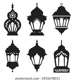 Arabic Style Lantern Silhouettes Set Unique Design Floral Inspired