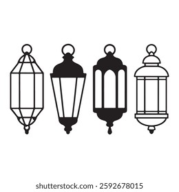 Arabic Style Lantern Silhouettes Set Unique Design Floral Inspired