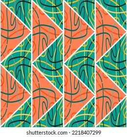 Arabic style mosaic seamless pattern. Decorative abstract lines ornament. Design for fabric, textile print, wrapping paper, cover. Vector illustration