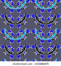 Arabic style pattern, dark background and abstract floral elements. For printing on fabric.