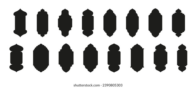 Arabic style shape collection. Islamic window or door arch set. Ramadan kareem silhouette icon.