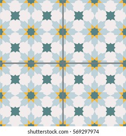 Arabic style tiles for wall and floor. Modern decor of the traditional encaustic technique. Ceramic decorative tiles. 