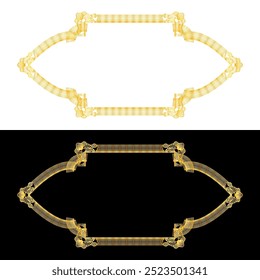 Arabic style window or arch. New golden Islamic Ramadan frame. Gold border vector illustration isolated on black and white background.