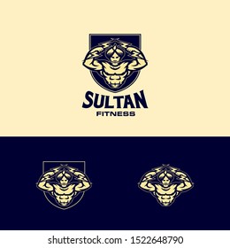 arabic sultan fitness logo with modern and badass design