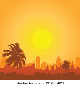Arabic sunshine landscape. Vector illustration
