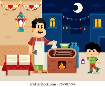 Arabic sweets ( Kunafa ) Maker , Ramadan kareem greeting card