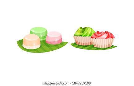 Arabic Sweets Served on Green Leaf Vector Set