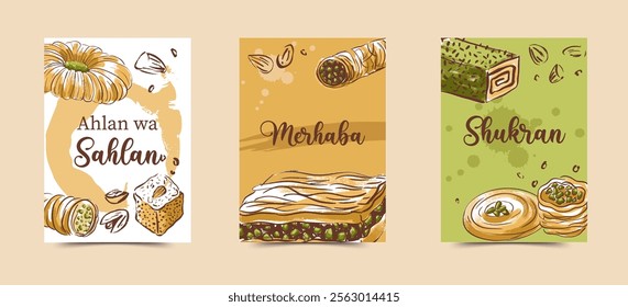 Arabic Sweets Vector Cards Set