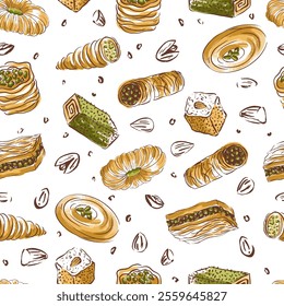 Arabic Sweets Vector Seamless Pattern