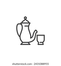 Arabic Tea line icon. linear style sign for mobile concept and web design. Arabic teapot and teacup outline vector icon. Symbol, logo illustration. Vector graphics