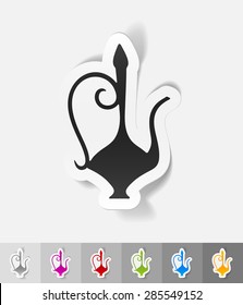 arabic Tea pot paper sticker with shadow. Vector illustration