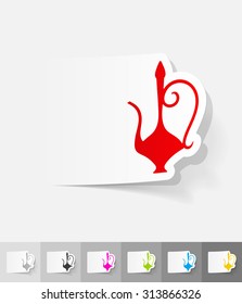 arabic Tea pot paper sticker with shadow. Vector illustration