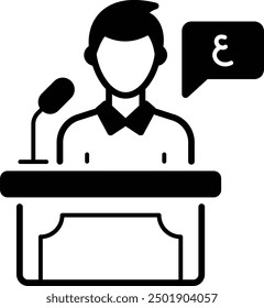 Arabic Teacher Giving Lecture on Rostrum concept,  native liturgical al-arabiyyah vector icon design, International Day of Language symbol Translation Services sign, Plurilingualism and Multilingualis