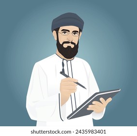 Arabic teacher from Oman holding book