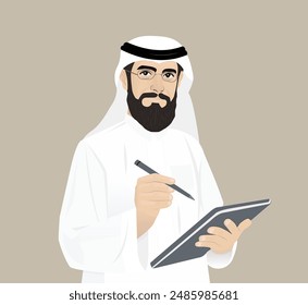 Arabic teacher wearing a Saudi uniform