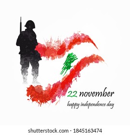 Arabic text: Independence day. November 22, happy independence day of Lebanon with national landmark Vector Illustration. Suitable for greeting card, poster and banner.