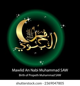 Arabic text of the Prophet Muhammad SAW. web banner design. mawlid an prophet muhammad events. Calligraphy. illustration vector