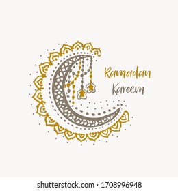 Texto árabe Ramadan kareem - traducido como un mes bendecido por el Islam. 