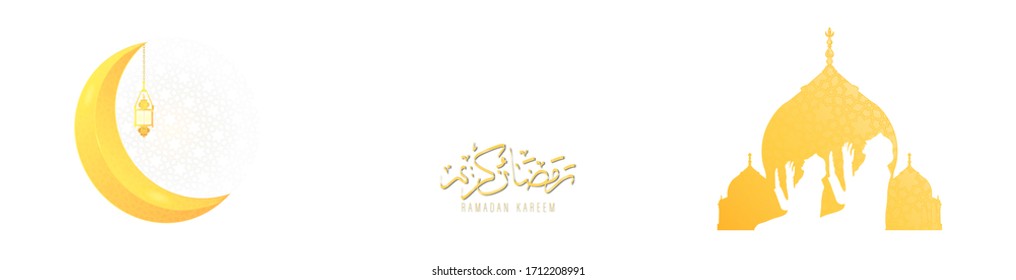 An arabic text written which means Ramadan Kareema in english vector abstract moon with arabesque golden banner