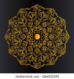 arabic texture design of golden gradient mandala in natural leaf shape design and islamic geometric line art background
for print template