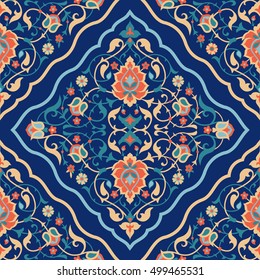 Arabic tile design. Traditional Islamic ornamental seamless pattern. Ethnic floral background