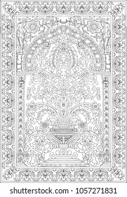 Arabic tile fresca flower black white