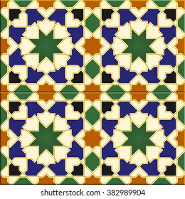 Arabic Tiles Seamless Pattern Based On A Design Found In Havana, Cuba. All Elements Sorted And Grouped In Layers