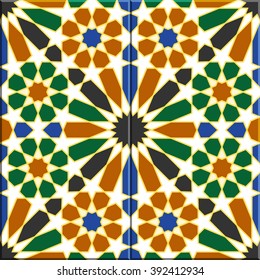 Arabic Tiles Seamless Pattern Based On A Design Found In Havana, Cuba. All Elements Sorted And Grouped In Layers