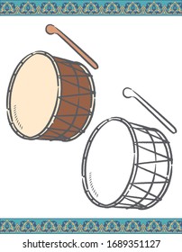 Arabic traditional instrument Davul. Vector illustration.