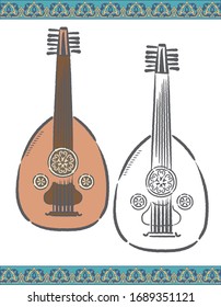Arabic traditional instrument Oud. Vector illustration.