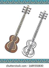 Arabic traditional instrument Tar. Vector illustration.