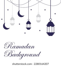 Arabic traditional Ramadan Kareem eastern lanterns garland. Muslim ornamental hanging lanterns, stars and moon vector illustration. Islamic oriental garland. Muslim holiday lantern traditional